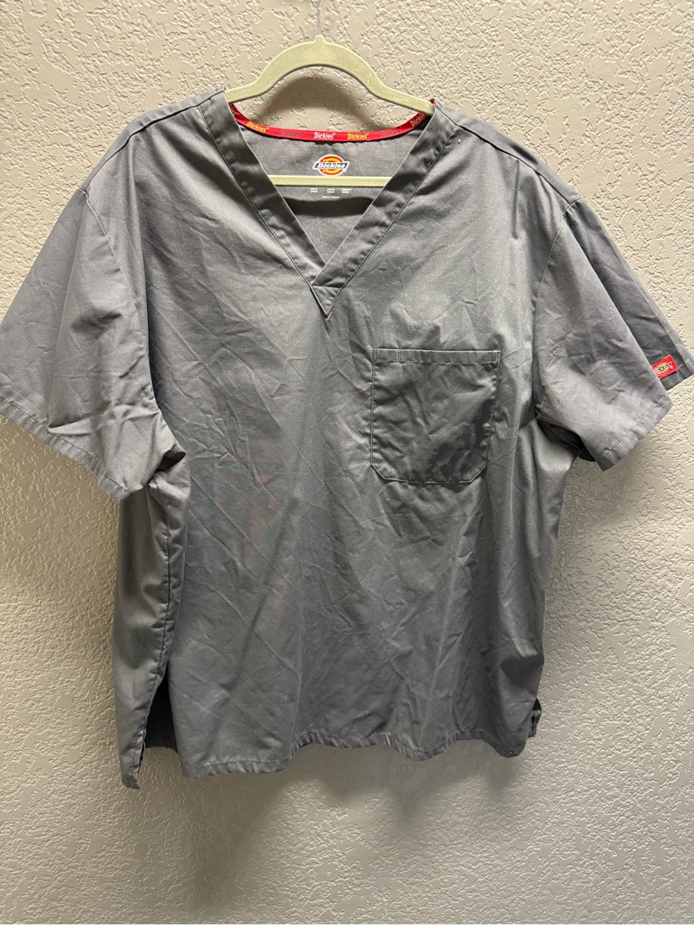 Dickies Men's Gray V-Neck Scrub Top with Chest Pocket